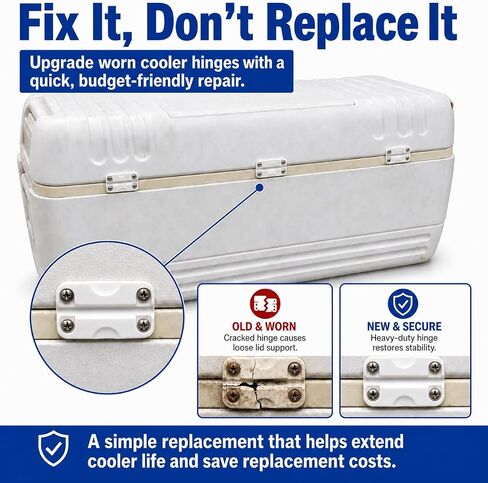 Cooler Replacement Hinge and Latch Kit for Igloo Coolers 25–165 Qt, 3 Hinges 2 Latches 18 Stainless Steel Screws, Heavy Duty Cooler Repair Parts, Durable Cooler Lid Hardware Replacement Set in Kuwait