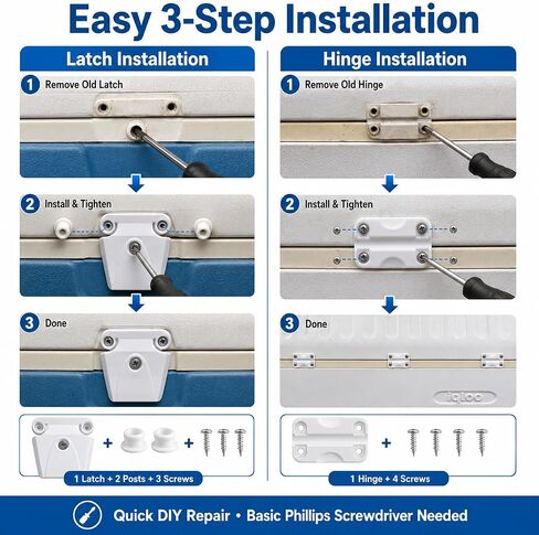 Cooler Replacement Hinge and Latch Kit for Igloo Coolers 25–165 Qt, 3 Hinges 2 Latches 18 Stainless Steel Screws, Heavy Duty Cooler Repair Parts, Durable Cooler Lid Hardware Replacement Set in Kuwait