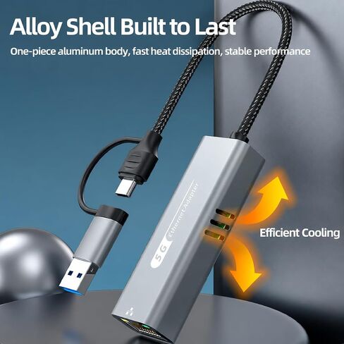 2.5G USB-C/USB A to RJ45 Ethernet Adapter, Aluminum 2-in-1 LAN Converter in Kuwait