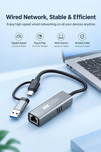 2.5G USB-C/USB A to RJ45 Ethernet Adapter, Aluminum 2-in-1 LAN Converter in Kuwait