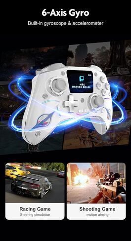Multi-Function Wireless Pro Controller with Interactive Screen,for Switch/PS4/PC/Android/iOS/SteamDeck, 4 Programmable Buttons, Turbo, 6-axis Gyro, Dual Vibration, RGB Lighting, Hall Effect Joystick Trigger, 1200mAh battery in Kuwait