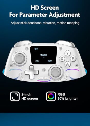 Multi-Function Wireless Pro Controller with Interactive Screen,for Switch/PS4/PC/Android/iOS/SteamDeck, 4 Programmable Buttons, Turbo, 6-axis Gyro, Dual Vibration, RGB Lighting, Hall Effect Joystick Trigger, 1200mAh battery in Kuwait
