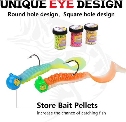 THKFISH Jig Heads Kit, 12PCS Crappie Jig Heads for Fishing, Jig Heads Hook with Round Scent Holder, Jigs for Crappie Bass Fishing, 1/16 1/8 3/16OZ, White Yellow Red in Kuwait