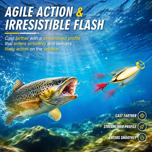 5pcs Upgraded Fishing Spoon Lures w/Feather Tails, Colorful Trout Lures in Kuwait