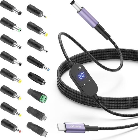 USB C to DC Adapter 140W USB C to Barrel Plug Adapter with 16 Tips 4.9FT in Kuwait