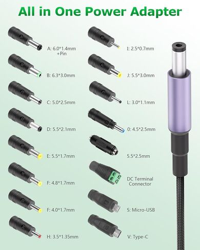 USB C to DC Adapter 140W USB C to Barrel Plug Adapter with 16 Tips 4.9FT in Kuwait