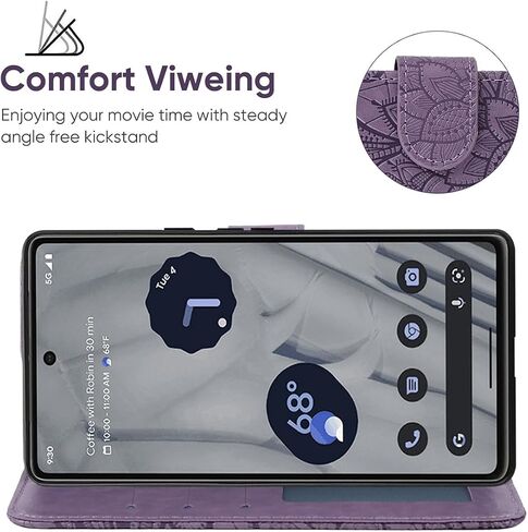 Wallet Case for Pixel 8/for Google8 GKWS6 G9BQD Case with Screen Protector, Folio Flip PU Leather Stand Credit Card Holder Slots Wrist Strap Phone Cover for Google Pixel 8 Purple in Kuwait