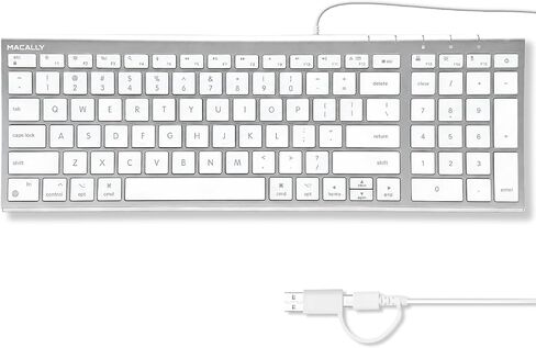 Macally Compact Wired Keyboard for Mac with Number Pad, Dual USB-C + USB-A, Silver in Kuwait