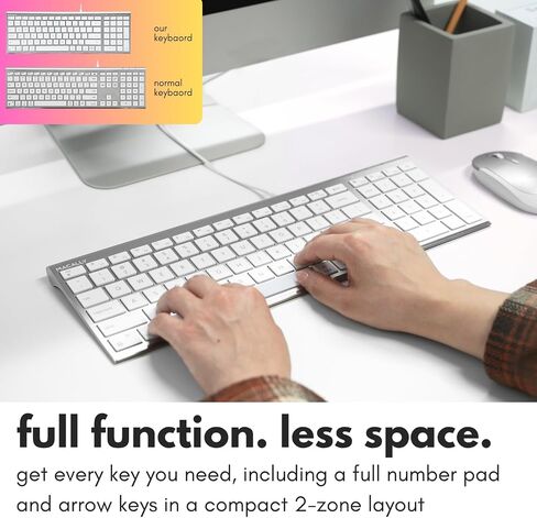 Macally Compact Wired Keyboard for Mac with Number Pad, Dual USB-C + USB-A, Silver in Kuwait