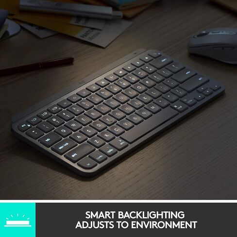 Logitech MX Keys Mini Minimalist Wireless Illuminated Keyboard, Compact, Bluetooth, Backlit, USB-C, Compatible with Apple macOS, iOS, Windows, Linux, Android, Metal Build - Pale Gray (Renewed) in Kuwait
