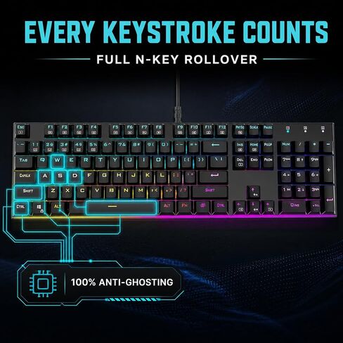ODC RGB Mechanical Gaming Keyboard, Wired 104-Key with Blue Switches in Kuwait