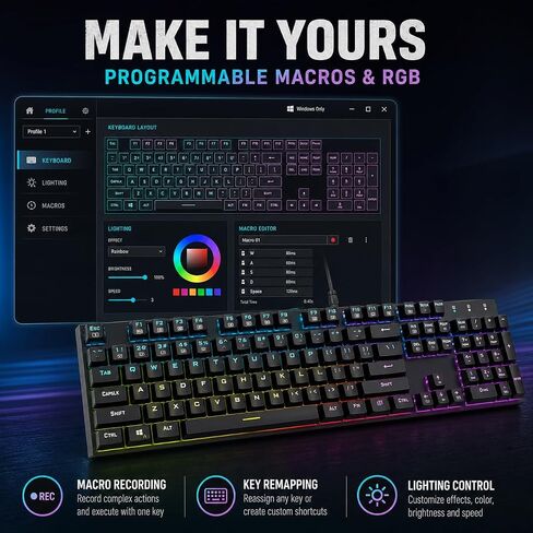 ODC RGB Mechanical Gaming Keyboard, Wired 104-Key with Blue Switches in Kuwait