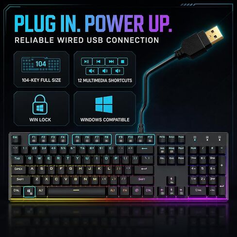 ODC RGB Mechanical Gaming Keyboard, Wired 104-Key with Blue Switches in Kuwait