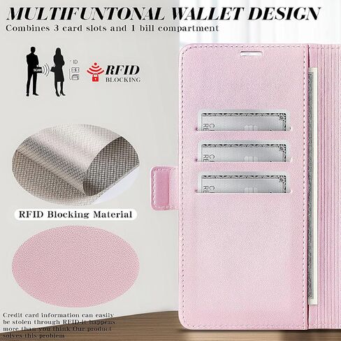 Compatible with iPhone 15 Pro Max 6.7" Bling Wallet Case with Credit Card Holder,Women Glitter Flip Phone Case Sparkle Rhinestone，RFID Blocking PU Leather Kickstand Shockproof Cover(Pink) in Kuwait