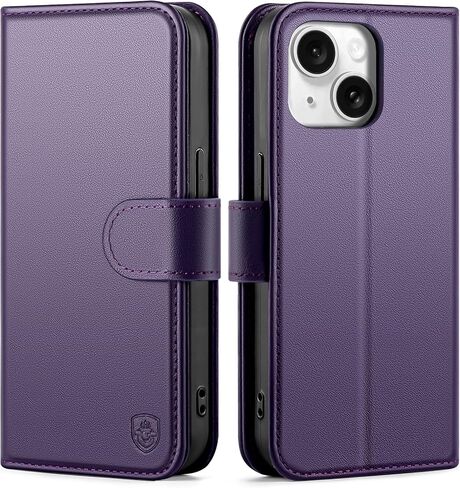 حافظة محفظة لهاتف iPhone 15 Pro مع حامل بطاقة، أرجواني in Kuwait