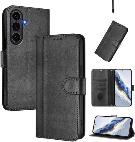 Wallet Case for Samsung Galaxy S26 FE Phone 5G, Flip Leather TPU Cover with Card Holder Cash Pocket Wrist Strap (Wine) in Kuwait