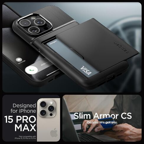 Spigen Slim Armor CS Designed for iPhone 15 Pro Max Case (2023) [Military-Grade Protection] - Black in Kuwait