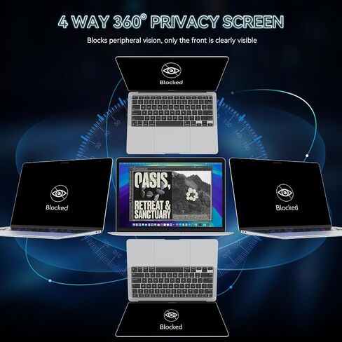 360° Privacy Screen for MacBook Pro 13 Inch(2016-2022, M1, M2)/MacBook Air 13 in(2018-2021,M1), 4 Way Privacy Anti Glare Blue Light Filter Shield Film Anti Spy Laptop Protector for Mac 13In Computer in Kuwait