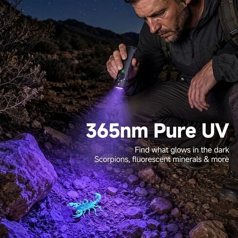 EDC Flashlight Rechargeable with 1600LM , UV Light, Green Beam, Black 1Pack in Kuwait