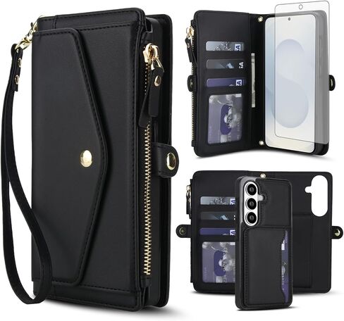 Asuwish Phone Case for Samsung Galaxy S26 5G Wallet Cover Compatible with Magsafe RFID Screen Protector Crossbody Lanyard Strap Flip Card Holder Slot Zipper Cell Purse S 26 26S G5 SM-S942U Black in Kuwait