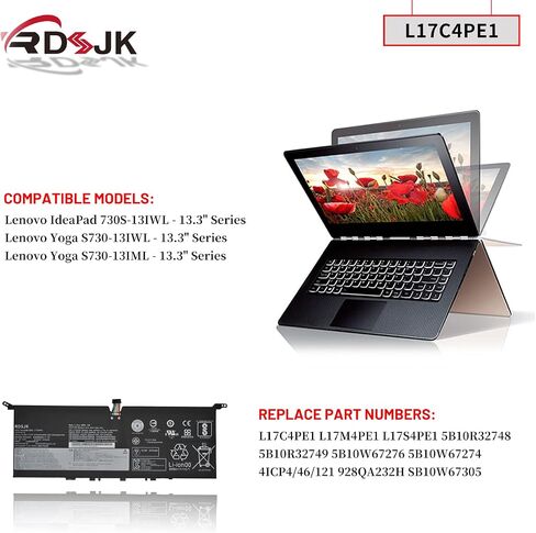 L17C4PE1 L17M4PE1 L17S4PE1 Laptop Battery for Lenovo Ideapad 730S-13IWL 81JB Yoga S730-13IWL 81J0 S730-13IML 81U4 81U40010SB Series 5B10R32748 5B10R32749 SB10W67305 5B10W67274 5B10W67276 15.36V 42Wh in Kuwait