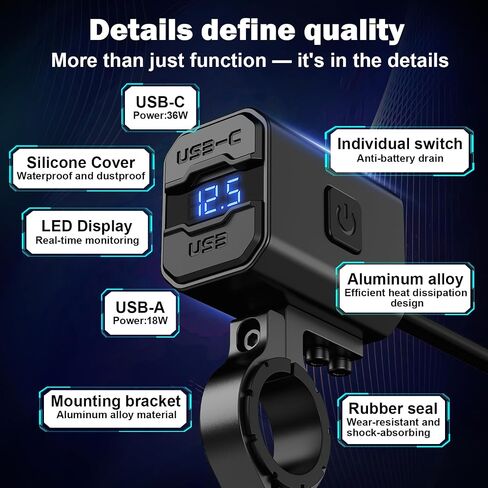 Aluminum Motorcycle Phone Charger SAE to USB Adapter Type C and USB 3.0 in Kuwait