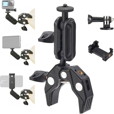 Camera Clamp, Camera Mount with 360° Double Ball Head Magic Arm, 1/4"-20 Thread Adapter Compatible with Phone, DSLR, Action Camera, GoPro, LED Light, Monitor in Kuwait