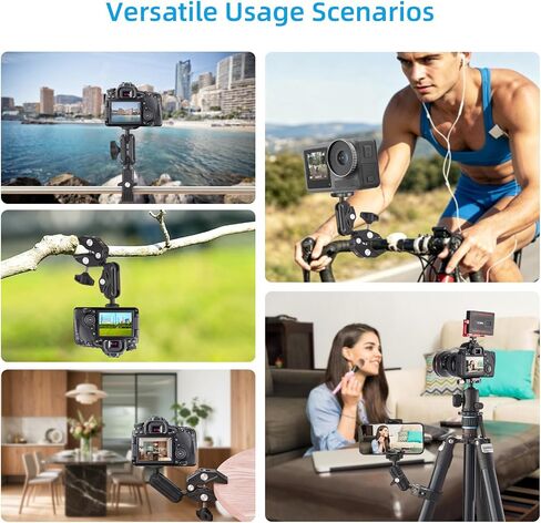 Camera Clamp, Camera Mount with 360° Double Ball Head Magic Arm, 1/4"-20 Thread Adapter Compatible with Phone, DSLR, Action Camera, GoPro, LED Light, Monitor in Kuwait