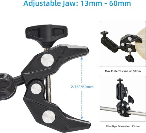 Camera Clamp, Camera Mount with 360° Double Ball Head Magic Arm, 1/4"-20 Thread Adapter Compatible with Phone, DSLR, Action Camera, GoPro, LED Light, Monitor in Kuwait