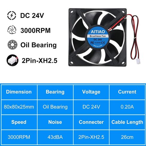 4PCS 80mm Fan 24V DC Brushless Cooling Fan 80mm 3.15 inch 2 Pin XH-2.54 8025 High Performance Cooling Fans for Computer Case CPU Cooler RV Refrigerator in Kuwait