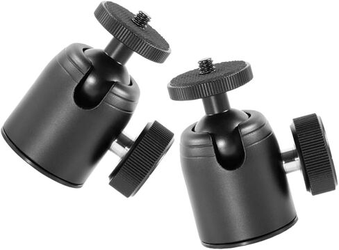 2pcs Metal Camera Ball Head Mount 1/4 3/8 Threads | 360 Degree Rotating, Tilt Swivel Control, Black Aluminum Alloy, for Cameras and LED Video Lights in Kuwait
