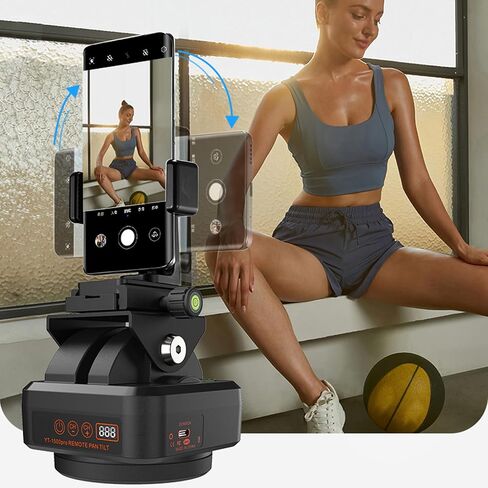 Motorized Rotating Panoramic Tripod Head, Remote Control 360 Pan Tilt Head, Auto Face Tracking with Mobile Phone Clip, Ideal for DSLR Cameras & Smartphones Under 2.2kg in Kuwait