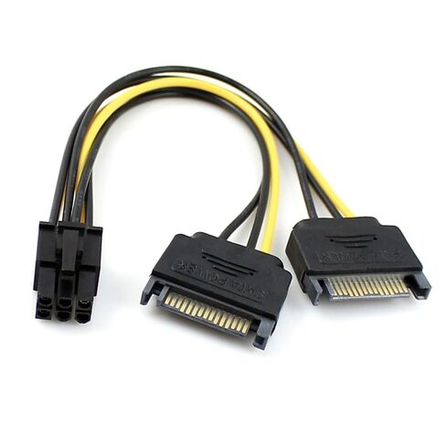 xiwai Dual Two SATA 15 Pin Male to 6 Pin Female Card PCI-e Express Graphics Video Card Power Cable 15cm in Kuwait
