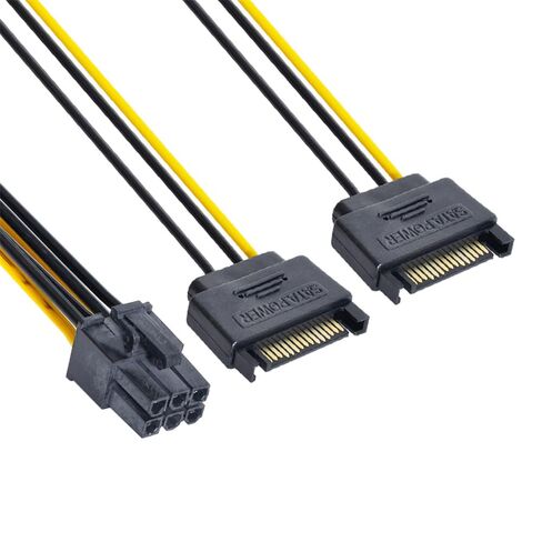 xiwai Dual Two SATA 15 Pin Male to 6 Pin Female Card PCI-e Express Graphics Video Card Power Cable 15cm in Kuwait