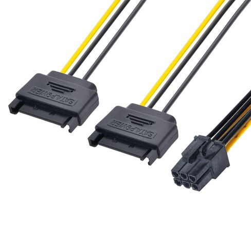 xiwai Dual Two SATA 15 Pin Male to 6 Pin Female Card PCI-e Express Graphics Video Card Power Cable 15cm in Kuwait