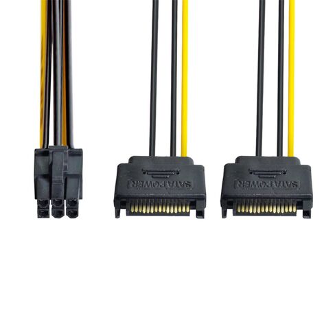 xiwai Dual Two SATA 15 Pin Male to 6 Pin Female Card PCI-e Express Graphics Video Card Power Cable 15cm in Kuwait