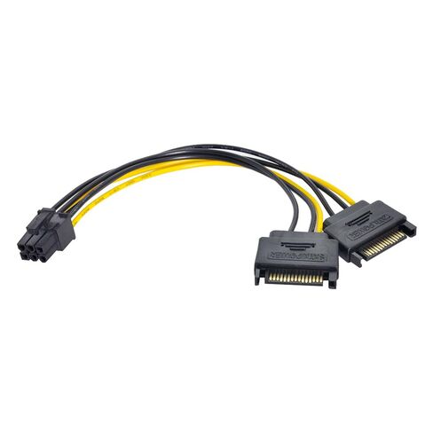 xiwai Dual Two SATA 15 Pin Male to 6 Pin Female Card PCI-e Express Graphics Video Card Power Cable 15cm in Kuwait