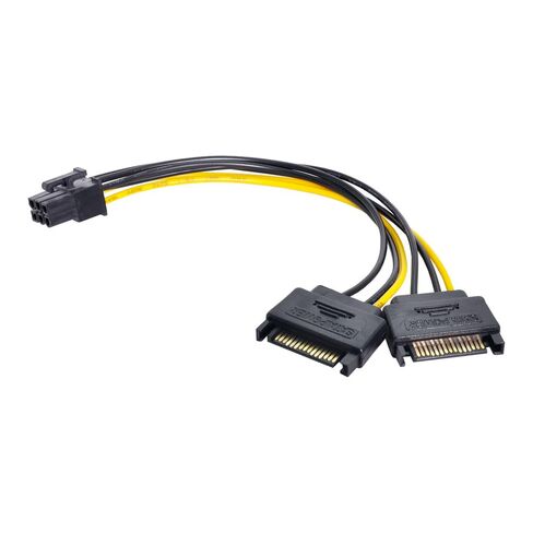 xiwai Dual Two SATA 15 Pin Male to 6 Pin Female Card PCI-e Express Graphics Video Card Power Cable 15cm in Kuwait