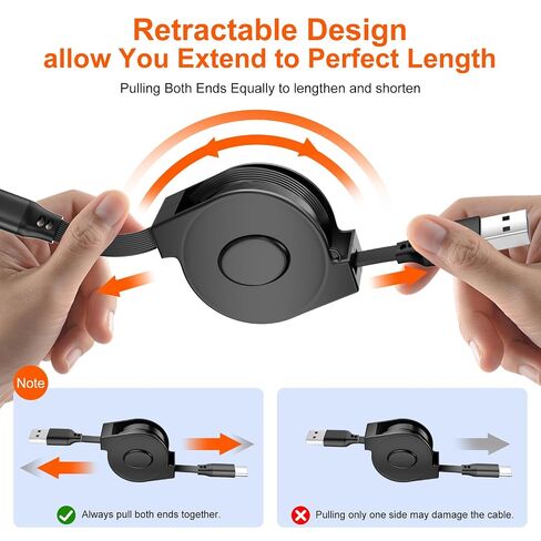 USB A to USB C Cable Retractable Car Charger Cord Type C 3FT,Black in Kuwait