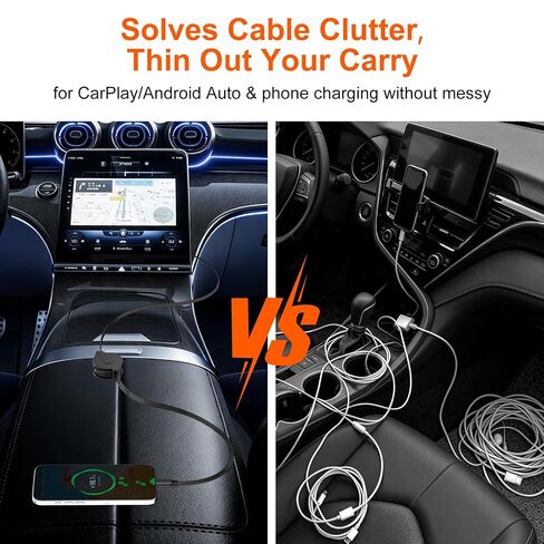 USB A to USB C Cable Retractable Car Charger Cord Type C 3FT,Black in Kuwait