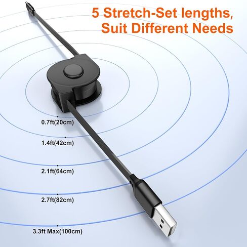 USB A to USB C Cable Retractable Car Charger Cord Type C 3FT,Black in Kuwait