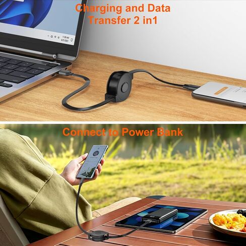 USB A to USB C Cable Retractable Car Charger Cord Type C 3FT,Black in Kuwait