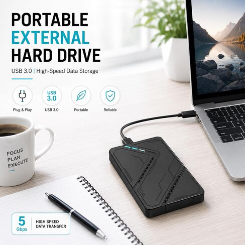1TB Portable External Hard Drive,USB 3.0, 2.5 Inch HDD, Black in Kuwait