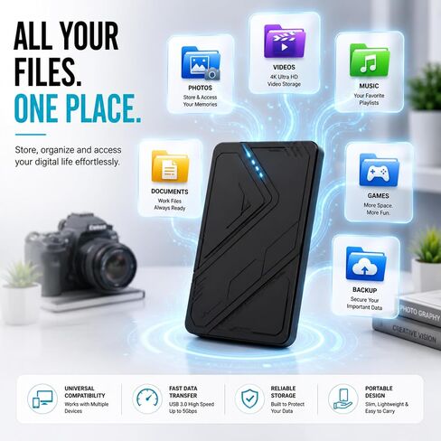 1TB Portable External Hard Drive,USB 3.0, 2.5 Inch HDD, Black in Kuwait