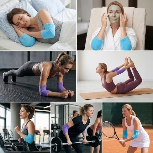 oruola 2 Pairs Elbow Protectors for Elderly,Elbow Moisturizing Sleeve,Dry Elbow Treatment, for Moist Chapped Dry Skin Care, Cover Heel Socks, Elbow Sleeves,Blue & Purple in Kuwait