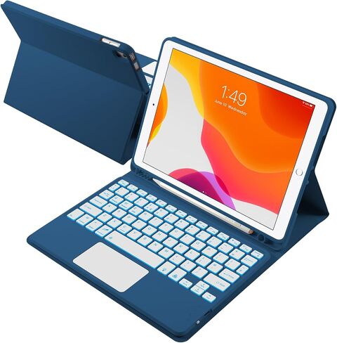 LAMA Compatible for iPad 10.2" 9th 8th 7th Generation Case with Keyboard, iPad Air 10.5"(3rd Gen)/iPad Pro 10.5 in Bluetooth Keyboard Case, Multi-Touch Trackpad, 7 Colors Backlit, Pencil Holder, DBL in Kuwait