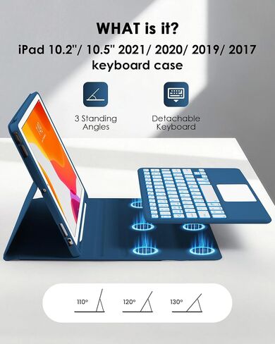 LAMA Compatible for iPad 10.2" 9th 8th 7th Generation Case with Keyboard, iPad Air 10.5"(3rd Gen)/iPad Pro 10.5 in Bluetooth Keyboard Case, Multi-Touch Trackpad, 7 Colors Backlit, Pencil Holder, DBL in Kuwait