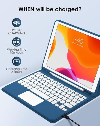 LAMA Compatible for iPad 10.2" 9th 8th 7th Generation Case with Keyboard, iPad Air 10.5"(3rd Gen)/iPad Pro 10.5 in Bluetooth Keyboard Case, Multi-Touch Trackpad, 7 Colors Backlit, Pencil Holder, DBL in Kuwait