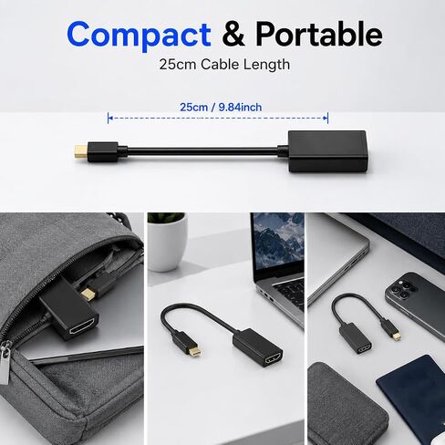 Mini DisplayPort to HDMI Adapter, 4K@30Hz Mini DP to HDMI Converter Cable, Thunderbolt Compatible, Portable 25cm Adapter for MacBook Pro/Air, Surface Pro, ThinkPad, Monitor, TV, Projector in Kuwait