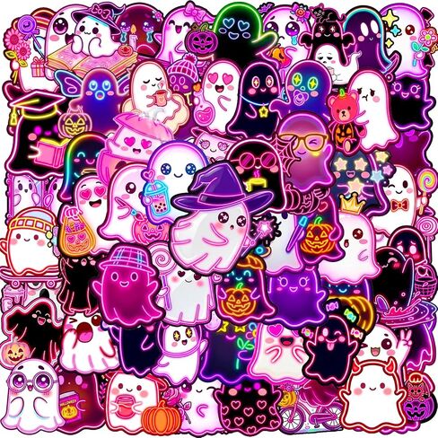 120PCS Neon Pink Cute Ghost Stickers, Pink Halloween Party Favors Birthday Party Decorations Vinyl Waterproof Stickers for Water Bottle Laptop Luggage Helmet Gifts for Teens Boys Girls Adult in Kuwait